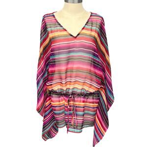 Lauren Ralph Lauren Multicolor Coverup Tunic Women's L/XL Sunset‎ Stripes Sheer